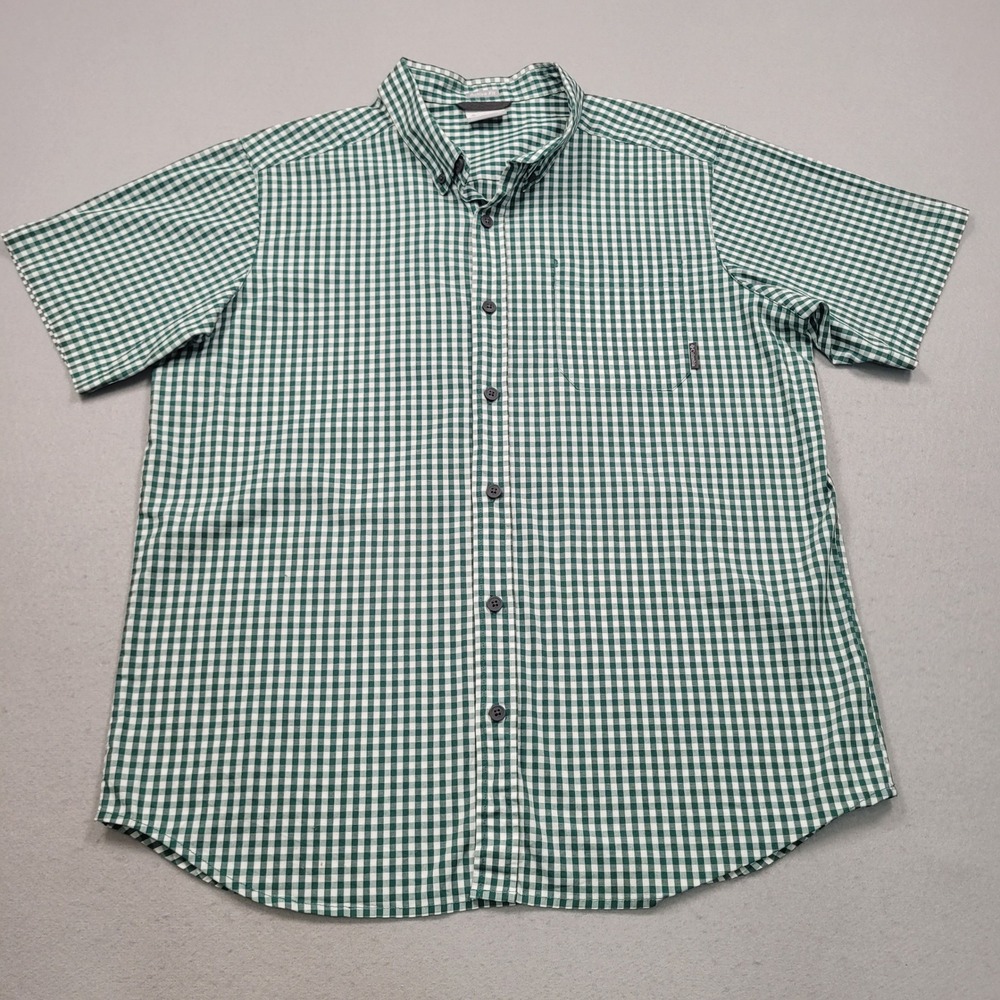 Columbia Mens Active Fit Short Sleeve Gingham Button Down Shirt‎ Green White XL